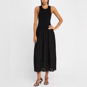Vanessa Bruno Ennaya Black Midi Embroidered Eyelet Dress